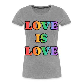 Love Is Love Rainbow Text - Women's Premium Organic T-Shirt - heather grey - Front - Mia (176cm)