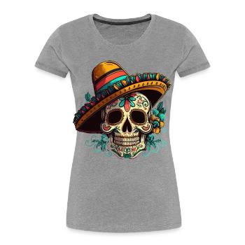 Sugar Skull Flower Dia de Los Muertos - Women's Premium Organic T-Shirt - heather grey - Front - Mia (176cm)