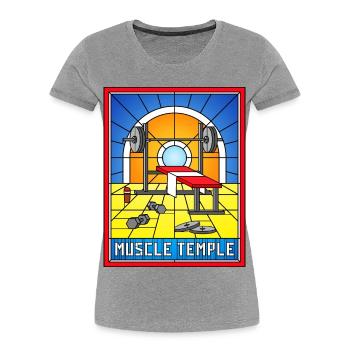 Muscle Temple Buntglas-Turnhalle - Frauen Premium Bio T-Shirt - Grau meliert - Vorne - Mia (176cm)