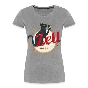 Zell mit Katze Vintage Mosel Rheinland-Pfalz - Frauen Premium Bio T-Shirt - Grau meliert - Vorne - Mia (176cm)