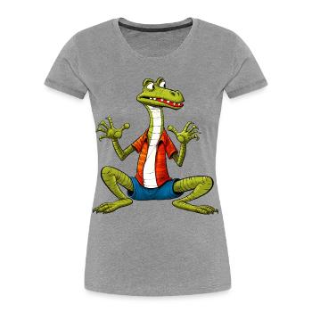 Lézard Yogi - T-shirt bio Premium Femme - gris chiné - Devant - Mia (176cm)