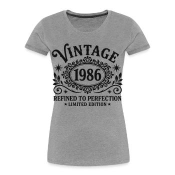 Vintage 1986 Refined To Perfection Geburtstag - Frauen Premium Bio T-Shirt - Grau meliert - Vorne - Mia (176cm)