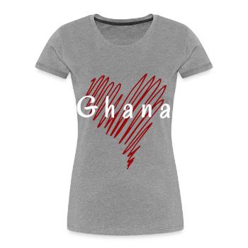 J’aime le Ghana, le cœur du Ghana - T-shirt bio Premium Femme - gris chiné - Devant - Mia (176cm)