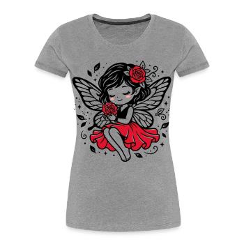 Rosenflügel Fee im Roten Kleid - Frauen Premium Bio T-Shirt - Grau meliert - Vorne - Mia (176cm)