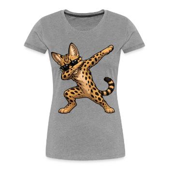 Dabbing Savannah Katze - Frauen Premium Bio T-Shirt - Grau meliert - Vorne - Mia (176cm)