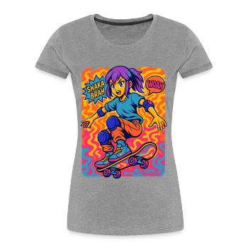 Shaka Brah Skater Pop Art - Frauen Premium Bio T-Shirt - Grau meliert - Vorne - Mia (176cm)