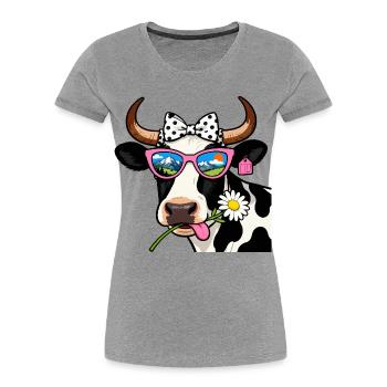 Vache Nature Lunettes Montagnes - T-shirt bio Premium Femme - gris chiné - Devant - Mia (176cm)