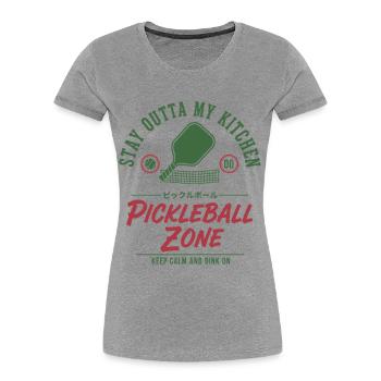 Pickleball-lustiger Spieler Bleib aus meiner Küchenzone raus - Frauen Premium Bio T-Shirt - Grau meliert - Vorne - Mia (176cm)