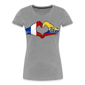 Frankreich Ecuador Flagge Hände Herzform used - Frauen Premium Bio T-Shirt - Grau meliert - Vorne - Mia (176cm)