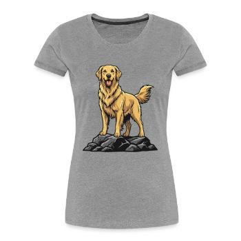 Chien Golden Retriever sur Rocher Portrait Doré - T-shirt bio Premium Femme - gris chiné - Devant - Mia (176cm)