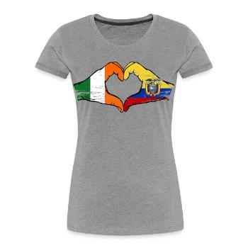 Cœur du drapeau de l’Irlande et de l’Équateur utilisé - T-shirt bio Premium Femme - gris chiné - Devant - Mia (176cm)