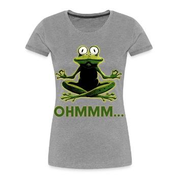 Frosch in Meditation: Ohmm Zen - Frauen Premium Bio T-Shirt - Grau meliert - Vorne - Mia (176cm)