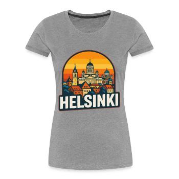 Helsinki Finland Retro Sunset Skyline Art - Women's Premium Organic T-Shirt - heather grey - Front - Mia (176cm)