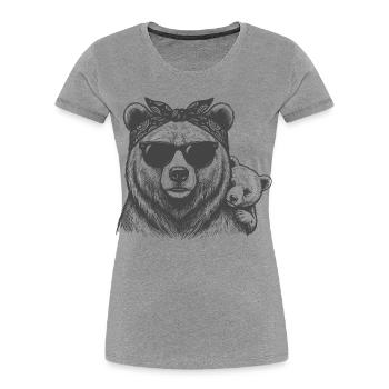 Mama Bär und Baby - Frauen Premium Bio T-Shirt - Grau meliert - Vorne - Mia (176cm)