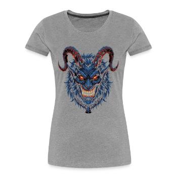 Blauer Dämonenkopf mit Hörnern - Frauen Premium Bio T-Shirt - Grau meliert - Vorne - Mia (176cm)