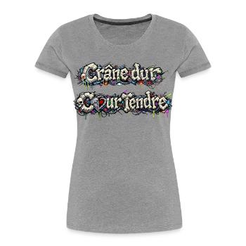 CyberFusion - Crâne dur Cœur tendre - T-shirt bio Premium Femme - gris chiné - Devant - Mia (176cm)