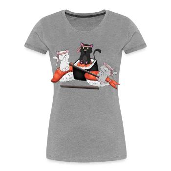 Kawaii Cats Eating Sushi - Cute Japanese Anime - Women's Premium Organic T-Shirt - heather grey - Front - Mia (176cm)
