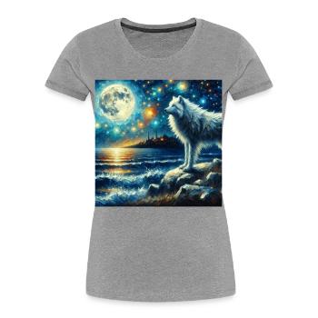 Polarwolf Starry Night - Frauen Premium Bio T-Shirt - Grau meliert - Vorne - Mia (176cm)