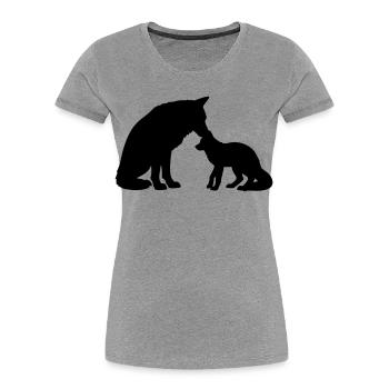 T-Shirt Loup Famille – Wolf Family Bond - Frauen Premium Bio T-Shirt - Grau meliert - Vorne - Mia (176cm)