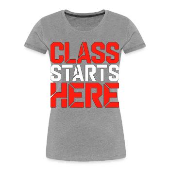 Le cours d’enseignant principal commence ici Aime l’éducation - T-shirt bio Premium Femme - gris chiné - Devant - Mia (176cm)