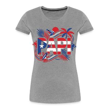 Papi Porto Rico Drapeau Grenouille Tropiques - T-shirt bio Premium Femme - gris chiné - Devant - Mia (176cm)