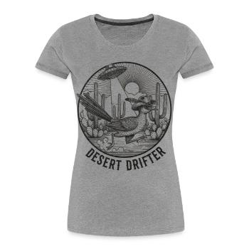 Wüste Roadrunner UFO Retro Western Desert Drifter - Women's Premium Organic T-Shirt - heather grey - Front - Mia (176cm)