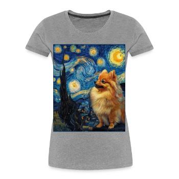 Zwergspitz Spitz Pomeranian - T-shirt bio Premium Femme - gris chiné - Devant - Mia (176cm)