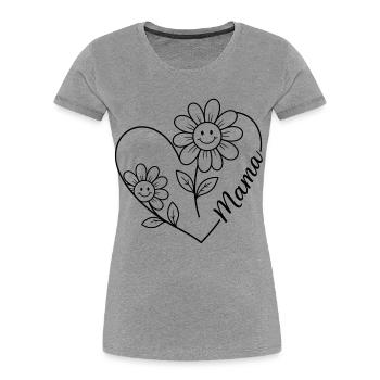 Mama Blumen Line-Art - Frauen Premium Bio T-Shirt - Grau meliert - Vorne - Mia (176cm)