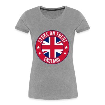 Stoke on Trent England Round Flag Badge - Women's Premium Organic T-Shirt - heather grey - Front - Mia (176cm)
