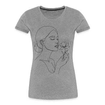 Unisex Line Art T-Shirt I Face Sketch Woman - Women's Premium Organic T-Shirt - heather grey - Front - Mia (176cm)