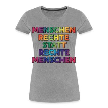 Cooles Regenbogen Motiv gegen Rechts & Fans - Frauen Premium Bio T-Shirt - Grau meliert - Vorne - Mia (176cm)