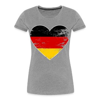 Drapeau de l’Allemagne Coeur - T-shirt bio Premium Femme - gris chiné - Devant - Mia (176cm)