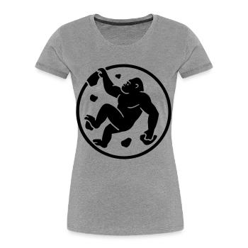 Gorilla Bouldern: Minimalist Badge Logo - Frauen Premium Bio T-Shirt - Grau meliert - Vorne - Mia (176cm)