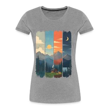 Horizons in four mountain panels - Women's Premium Organic T-Shirt - heather grey - Front - Mia (176cm)