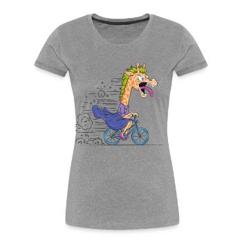 Giraffe on Bike Cartoon - Women's Premium Organic T-Shirt - heather grey - Front - Mia (176cm)