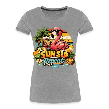 Répétition des vacances d’été des flamants au soleil - T-shirt bio Premium Femme - gris chiné - Devant - Mia (176cm)