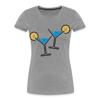 2 Cocktailgläser / Cocktail / Martini + (Hellblau) - Frauen Premium Bio T-Shirt - Grau meliert - Vorne - Mia (176cm)