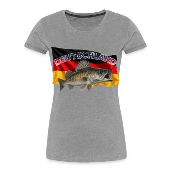 Zander Angeln Deutschland - Stachelrittermotiv - Frauen Premium Bio T-Shirt - Grau meliert - Vorne - Mia (176cm)