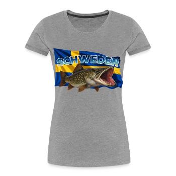 Schweden Hecht Angeln - Esox Motiv - Frauen Premium Bio T-Shirt - Grau meliert - Vorne - Mia (176cm)