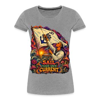 Sail Your Own Current Vintage Nautical Retro Shirt - Frauen Premium Bio T-Shirt - Grau meliert - Vorne - Mia (176cm)