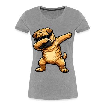 Dabbing Shar Pei - Frauen Premium Bio T-Shirt - Grau meliert - Vorne - Mia (176cm)