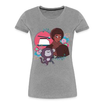 Anime-Junge und Fußballaffe mit Prothese - Frauen Premium Bio T-Shirt - Grau meliert - Vorne - Mia (176cm)