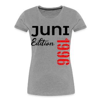 Juin 1996 - 30e anniversaire - T-shirt bio Premium Femme - gris chiné - Devant - Mia (176cm)
