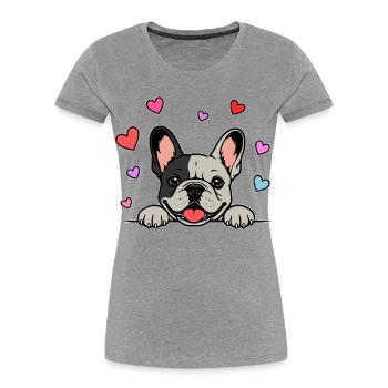 Französische_Bulldogge_Pfoten_mit_Herz_schwatzwei ß - Women's Premium Organic T-Shirt - heather grey - Front - Mia (176cm)