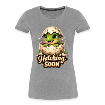Bébé dinosaure mignon - Dino qui va bientôt éclore - T-shirt bio Premium Femme - gris chiné - Devant - Mia (176cm)