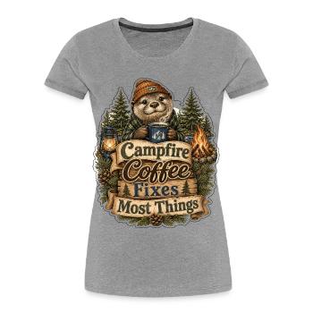 Campfire Coffee Fixes Most Things Otter - Frauen Premium Bio T-Shirt - Grau meliert - Vorne - Mia (176cm)