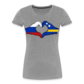 Russland_Curacao_Flagge_Hände_Herzform - T-shirt bio Premium Femme - gris chiné - Devant - Mia (176cm)