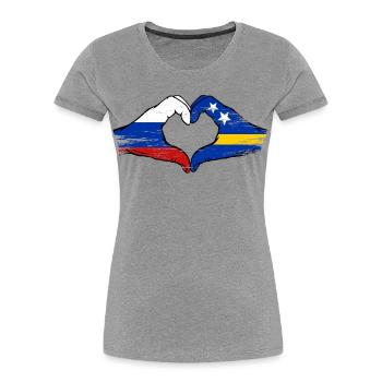 Russia Curacao flag hands heart shape used - Women's Premium Organic T-Shirt - heather grey - Front - Mia (176cm)