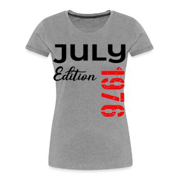 50e anniversaire juillet 1976 - T-shirt bio Premium Femme - gris chiné - Devant - Mia (176cm)