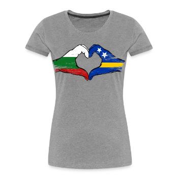 Bulgaria Curacao flag hands heart shape used - Women's Premium Organic T-Shirt - heather grey - Front - Mia (176cm)